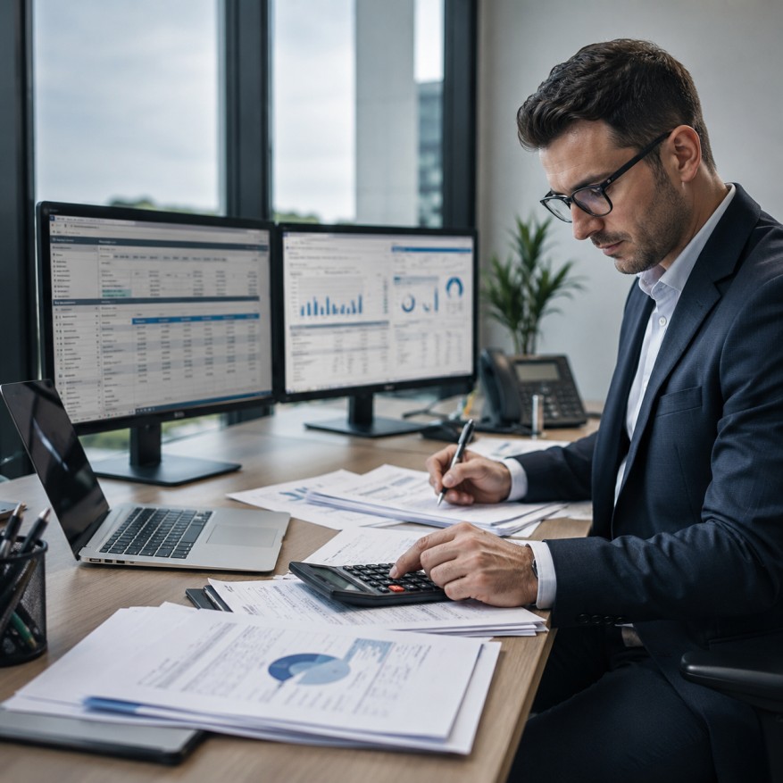 VAT return services accountant reviewing financial records
